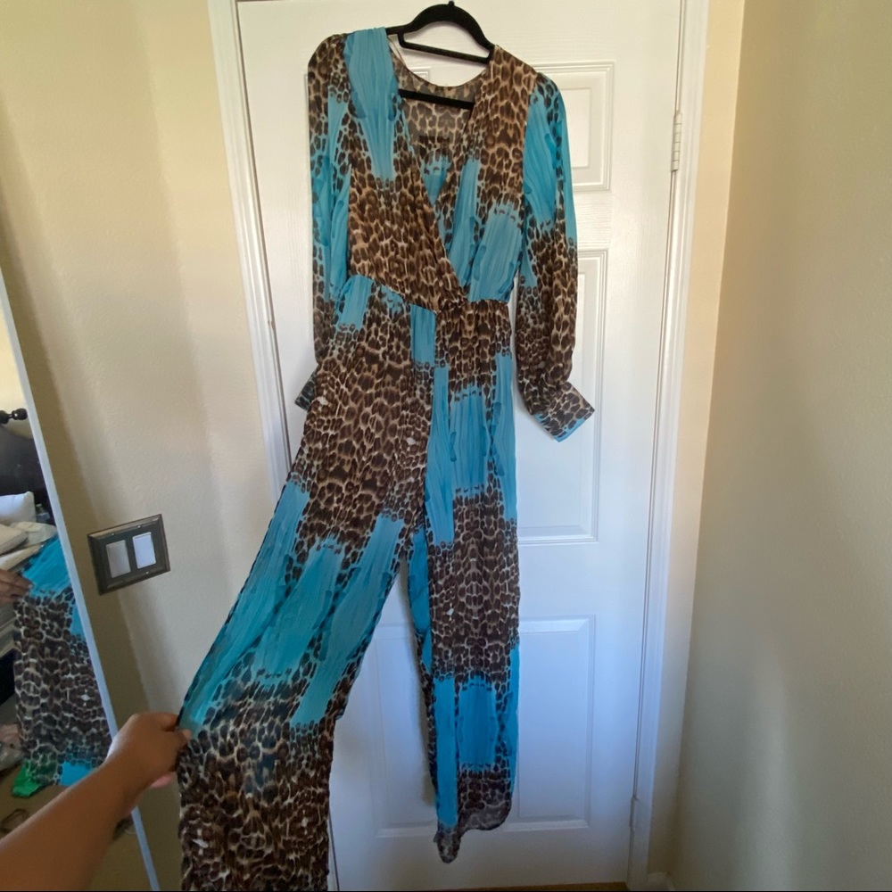 Cheetah & aqua striped jumpsuit!